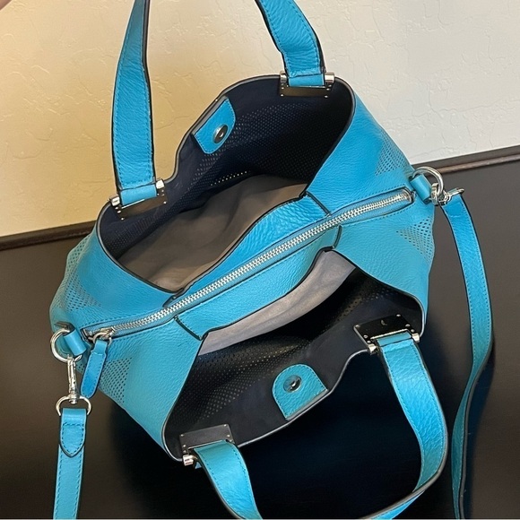 Vince Camuto Beatt blue Moon perforated leather satchel bag with strap EUC - Picture 4 of 16